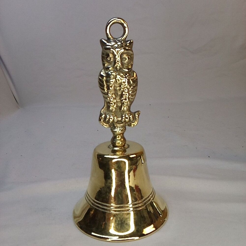 1950s Solid Brass Owl Handle Hand Bell Loud Sound Heavy Duty 7in Tall Rare